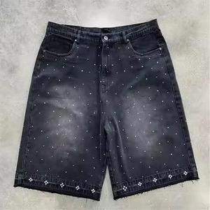 Unisex High Quality Acidwash Denim <b>Shorts</b> Allover Rhinestones Custom Made Jean <b>Shorts</b> for <b>Men</b> Summer Diamond Jorts - Product Image 1