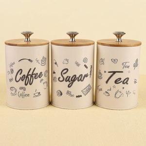 Luxury Metal Kitchen Canister Set with Wood Lids for Coffee Tea Sugar Storage Tins Vintage Containers Wholesale Export Quality - Product Image 1