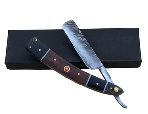 Rasoir droit artisanal en acier Damas traditionnel pour barbiers, étui en cuir, cadeau pour témoin de mariage - Product Image 1