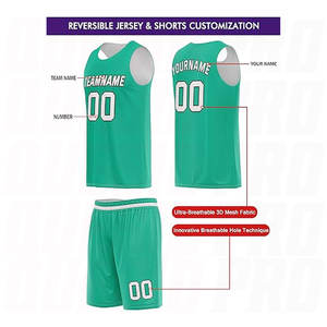 Conjunto de Uniforme de Baloncesto Personalizado con Nombre y Número, Camiseta y Pantalones Cortos para Jóvenes, Hombres y Mujeres, en Cian y Verde Oscuro - Product Image 3