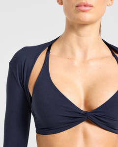 Top de punto elástico OEM para mujer, estilo bolero corto con hombros descubiertos, manga larga, ajuste ceñido, para uso casual en capas, de poliéster y elastano - Product Image 3