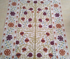 Belle indien fait à la main coton lin Suzani couvre-lit multicolore bohème drap de lit jeter couverture couvre-lit pour une utilisation sur la table - Product Image 1