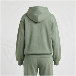 Conjunto de Sudadera con Capucha para Mujer, Color Sólido, Bolsillos con Cremallera, Manga Larga, Corte Holgado, Chándal Informal de Otoño, 100% Algodón, Peso Medio - Product Image 2