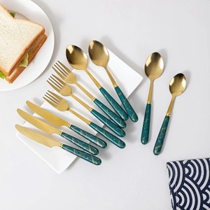 Ensemble de couverts en acier inoxydable, couteau, fourchette, cuillère, ensemble de couverts avec manche en plastique et céramique, pour fête, dîner, vaisselle de table - Product Image 6