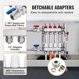 Collettore a 4 Vie in Acciaio Inox da 1/2 Pollice per Tubi PEX, per Sistemi di Riscaldamento Radiante a Pavimento Idronico HVAC - Product Image 3