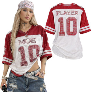 Camiseta Deportiva de Fútbol Americano para Mujer con Número de Diamantes de Imitación, Cuello en V, Malla Transpirable, Personalizable con Logotipo, Producción OEM - Product Image 1