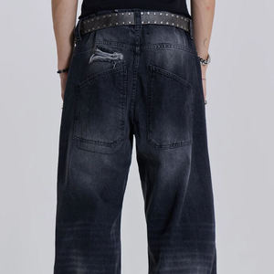 MEESAM LEATHER HOSIERY Jeans de mezclilla unisex 100% algodón de secado rápido, cintura alta, peso pesado, estilo vintage, corte regular, rectos, con relieve - Product Image 3