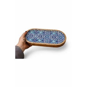 Plateau de service artisanal en bois de manguier avec incrustation de carreaux de céramique |   Vente en gros - Product Image 4