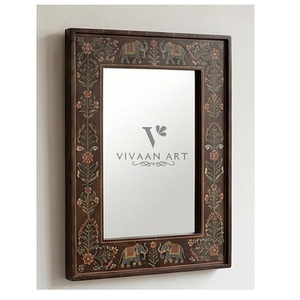 Miroir mural décoratif Art Déco en bois écologique fait main pour entrée, chambre, salle de bain, salon, accent de décoration intérieure - Product Image 2