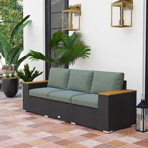 Divano da Esterno a 3 Posti in Rattan PE Grigio Scuro con Braccioli Larghi, Divano da Giardino in Vimini con Cuscini - Product Image 2
