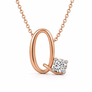 <b>Initial</b> Alphabet Q Letter Necklace Comes With Four Prong Set Round Cut Lab Grown Diamond Pretty Clover <b>Chain</b> Wholesale Jewelry - Product Image 4