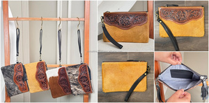 Embrague de cuero mecanizado a mano de alta calidad, gran capacidad, multifuncional, cuero de vaca genuino, billetera de moda - Product Image 3