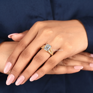 Vintage Gold Sterling <b>Silver</b> <b>Emerald</b> Cut Moissanite Engagement <b>Ring</b> Split Shank Prong Set Rhodium Plated Wedding Anniversary - Product Image 5