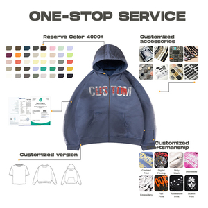 Sweat à capuche personnalisé en strass épais, surdimensionné, avec broderie vieillie, style streetwear - Product Image 3