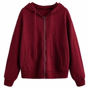 Sweat-shirt unisexe à capuche zippé, couleur unie, coupe classique, décontracté, manches longues, poche, tricoté, 100 % coton, anti-boulochage, pour l'hiver - Product Image 1
