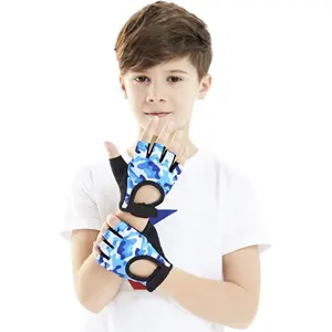 Gants de cyclisme demi-doigt pour enfants, mitaines respirantes antidérapantes, gants de vélo sans doigts, gants d'entraînement sportif antichoc