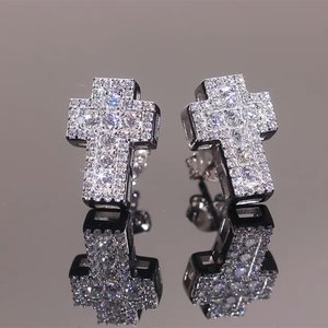 Pendientes de Cruz de Lujo S925 con Diamantes Completos, Plata de Ley 925, Moissanita VVS, Estilo Hip Hop - Product Image 1