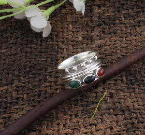 Anillo de Plata de Ley 925 con Múltiples Piedras Preciosas, Banda Lisa Minimalista, Joyería de Plata de Alto Brillo para Mujeres y Hombres, Anillos de Regalo de Aniversario - Product Image 2