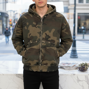 Sweat-shirt à capuche camouflage pour homme, coupe classique, 100% coton, tissu éponge français respirant, style décontracté pour l'automne - Product Image 3