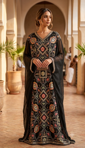 Base en georgette noire tricotée et brodée avec motif mandala circulaire à sequins pour veste ethnique, lehenga et abaya pour femme - Product Image 4