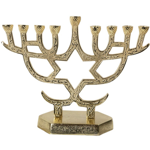 Ménorah vintage dorée à 9 branches en métal, chandelier de table Chanukiah pour la décoration de la maison juive, vente en gros - Product Image 5
