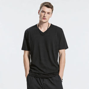 T-shirt Homme Col V Haute Qualité en Polyester Spandex, Coupe Épaules Tombantes, Manches Courtes, Style Urbain Estival - Product Image 5