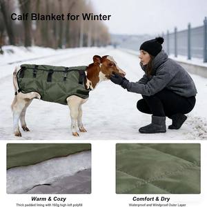 Manta para terneros completamente envolvente, a prueba de viento, impermeable, de forro polar grueso, tipo chaqueta para ganado, con protección completa para vientre y cuello, talla grande - Product Image 6