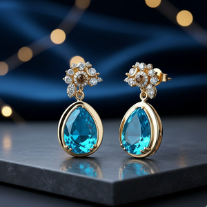 ต่างหูทรงหยดน้ำสีน้ำเงิน เงินแท้ 925 ชุบทอง 18K เครื่องประดับแฟชั่น งานจิวเวลรี่ชั้นดี เครื่องประดับเจ้าสาว สั่งซื้อจำนวนมาก - Product Image 2