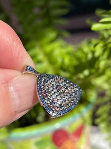 Colgante moderno de zafiro multicolor con corte de diamante Tingle, plata de ley 925 / elegante regalo para ella - Product Image 2