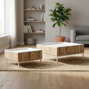 Mesas de Centro Modernas Cuadradas de Madera con Bandeja Superior y Marco Metálico Minimalista para Sala de Estar - Product Image 2