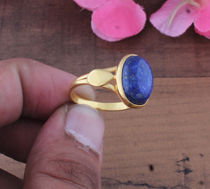 Wholesale 925 Sterling Silver Gold Plated Oval Amethyst Gemstone <b>Ring</b> Natural Blue Stone Solitaire Women's Party Handmade - Product Image 4