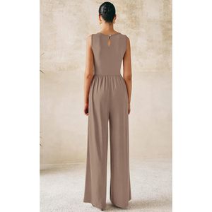 Mono de una Pieza Personalizado para Mujer, Estampado Decorativo, Sin Mangas, Cuello Redondo, Pierna Ancha, Estilo Informal y Elegante para Vacaciones de Verano - Product Image 4