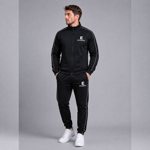 Custom Men Slim Fit Tracksuit <b>Set</b> Full Zip Jacket Jogger Pants Sportswear OEM Private Label Activewear - Product Image 1