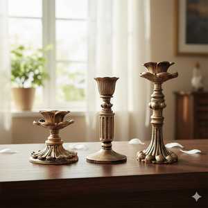 ชุดเชิงเทียนทองเหลืองสามชิ้น สไตล์วินเทจ ของตกแต่งบ้าน - Product Image 2