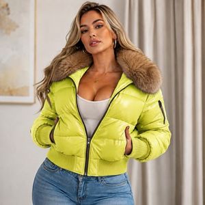 Veste matelassée en cuir d'agneau pour femme avec capuche en fausse fourrure |   Manteau d'hiver - Manteaux en peau d'agneau de luxe S-XXL - Product Image 1