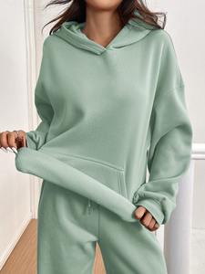 Custom Women's Sage <b>Green</b> Oversized Hoodie Tracksuit Set Fleece Sweatshirt Jogger Pants Casual OEM Manufacturer Clothing - Product Image 6
