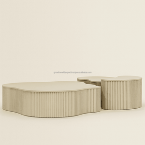 Premium Ripple Design Mango Wood Nesting Coffee Tables Contemporary Top Nest Coffee Table Duo Modern Ripple Texture 1-3 Year - Product Image 4