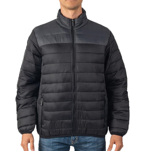 Vestes d'hiver rembourrées en duvet léger et chaud, personnalisées avec logo, en nylon noir, à capuche, pour hommes - Product Image 1