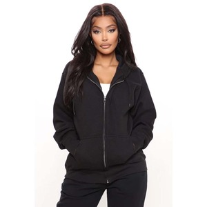 Women's <b>Black</b> Full Zip Hoodie Fleece Sweatshirt Regular Fit Solid Color Hooded <b>Long</b> <b>Sleeve</b> Autumn Wear - Product Image 1