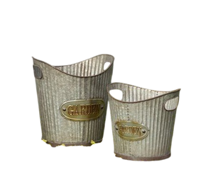 Jardinières en acier galvanisé de forme personnalisée avec poignées pour la décoration de la maison et du jardin, pots et jardinières en solde - Product Image 2