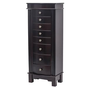 Armadio Portagioie Marrone con 8 Cassetti, 16 Ganci per Collane, 2 Ante Laterali a Battente, Specchio Incluso, Organizzatore per Gioielli - Product Image 3