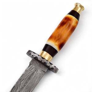 Escritorio de exhibición hecho a mano en acero de Damasco con mango de hueso de camello liso y collarín de latón. - Product Image 3