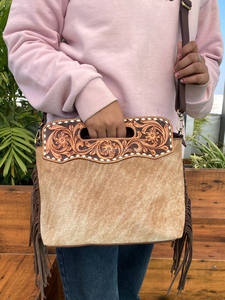 กระเป๋าสะพายข้างหนังวัวสำหรับผู้หญิงมีหูหิ้วด้านบนทำจากหนังแท้หรูหรางานตามสั่ง - Product Image 3