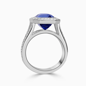 6.57 CT <b>Silver</b> <b>Emerald</b> Cut Moissanite & Diamond Halo Prong Setting Split Shoulder <b>Ring</b> Rhodium Plated Anniversary Party - Product Image 2