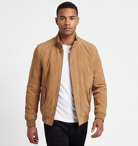 Wholesale <b>Men</b> <b>Suede</b> Aviator Vintage for Button Bomber <b>Jacket</b> Custom Slim Fit Stand Collar Multi Pocket Eco-Friendly Windproof - Product Image 5
