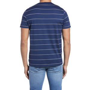 Camiseta a Rayas Azul Marino para Hombre, Premium, Cuello Redondo, Algodón Suave, Estilo Casual, Venta al Por Mayor, OEM, ODM, Suministro a Granel para Europa - Product Image 3