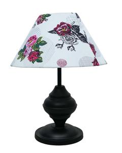 Traditional Floral Fabric Empire Shade Table Lamp 16in Metal Base Warm White <b>Light</b> for Bedroom Decor - Product Image 3