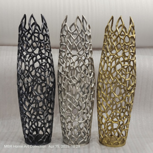 Black Deco 79 Jarrón decorativo de metal de aluminio Pieza central de coral recortada para decoración del hogar como macetas y jardineras - Product Image 3