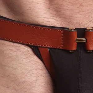 Newest High-Quality Real Leather Men's Underwear <b>Jockstrap</b> OEM ODM Service Hybrid Fabric & Leather Athletic Support Gear - Product Image 6