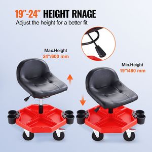 Sgabello da officina regolabile in altezza 17 x 15 con cuscino comfort, vassoio portaoggetti, ruote da 5 pollici per tutti i terreni, attrezzo per riparazioni auto - Product Image 3